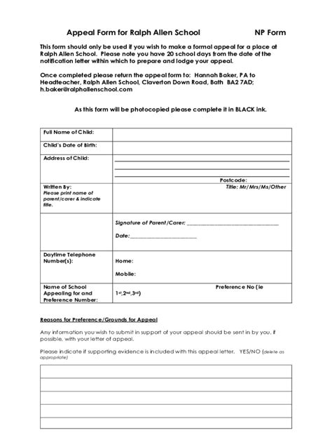 Fillable Online Appeal Form for Ralph Allen School Fax Email Print ...