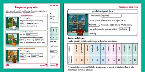 Zmiany pór roku | Interaktywna karta pracy | Edukacja przyrodnicza