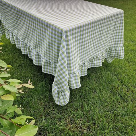 Gingham Ruffled Tablecloth Sage Green and White & 13 Other Colors ...