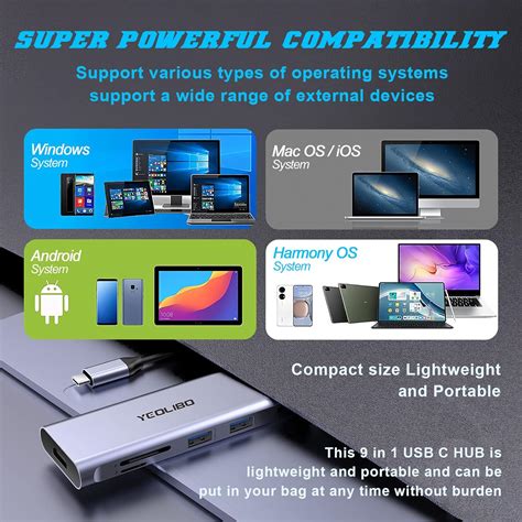 Buy Yeolibo 9-in-1 USB C Hub Multiport Adapter, with 4K HDMI, 100W ...