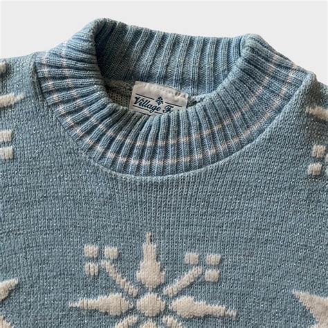 Vintage 80s/90s Snowflake Sweater, Blue & White With... - Depop