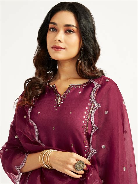 Women's Wine Kurta Set – vastramay