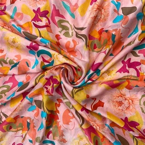 Premium Light Pink MultiColour Abstract Dupion Print Fabric Fabric for ...