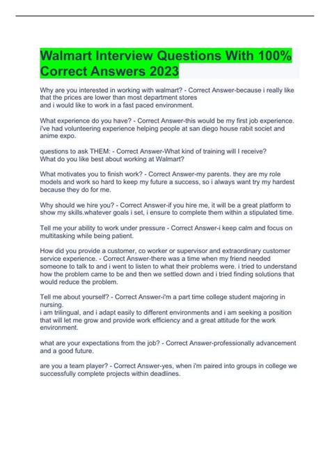 Walmart Interview Questions With 100% Correct Answers 2023 - Walmart ...