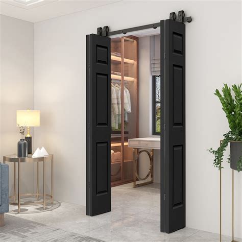 CALHOME 60-in x 84-in Black MDF Hollow core Double bifold Barn Door ...