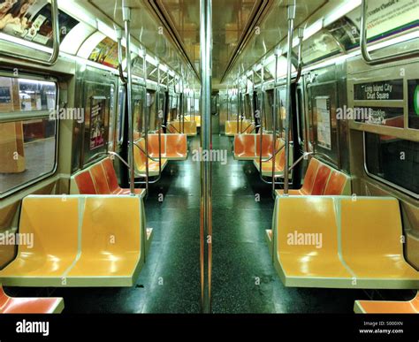 Interior of a New York City MTA G train subway car Stock Photo ...