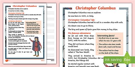 Christopher Columbus Reading Comprehension PDF Activity