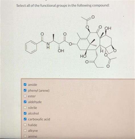Solved Select all of the functional groups in the following | Chegg.com
