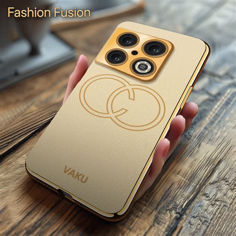 Vaku ® OnePlus 10 Pro Skylar Series Leather Stitched Gold Electroplate ...