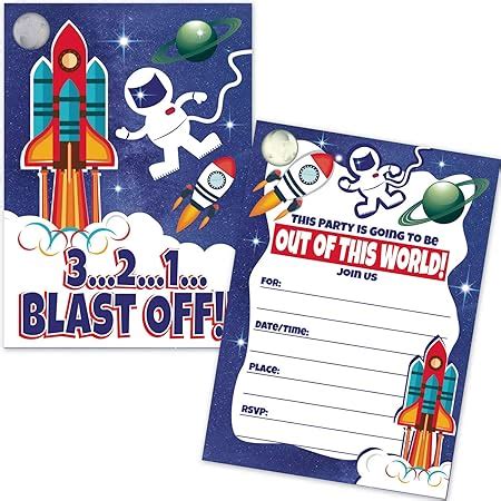 Buy Astronaut Rocket Ship Kids Birthday Party Invitations (20 Count ...