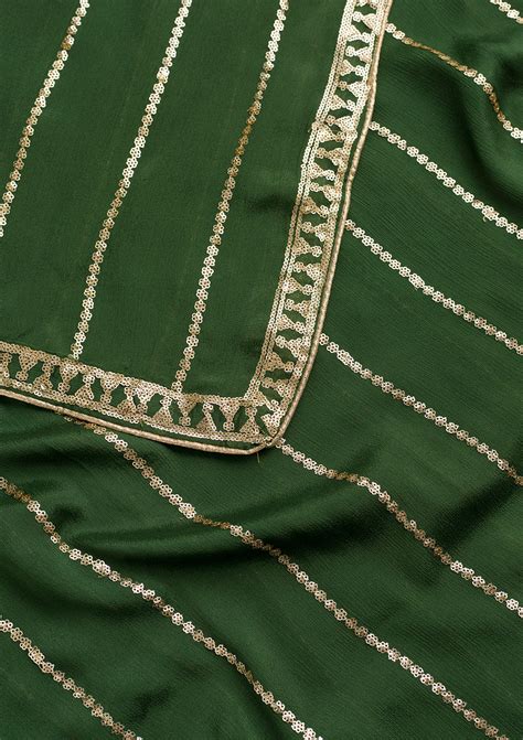 Buy Leaf Green Zariwork Chiffon Dupatta - Koskii