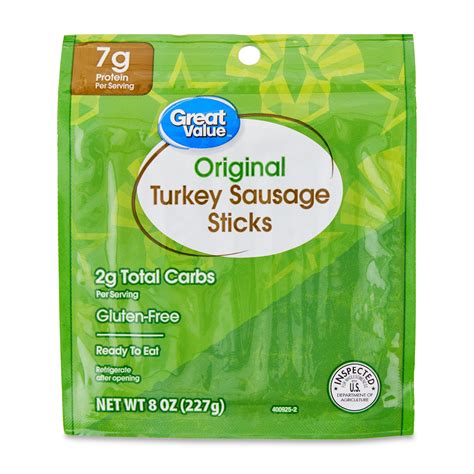 Great Value Fully Cooked Turkey Sausage Sticks 8 oz Resealable Package ...