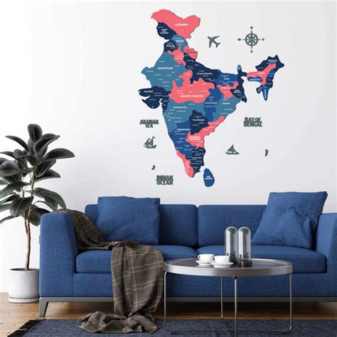 Buy Wooden Map of India for Wall Art - Nile Blue | Arcedior