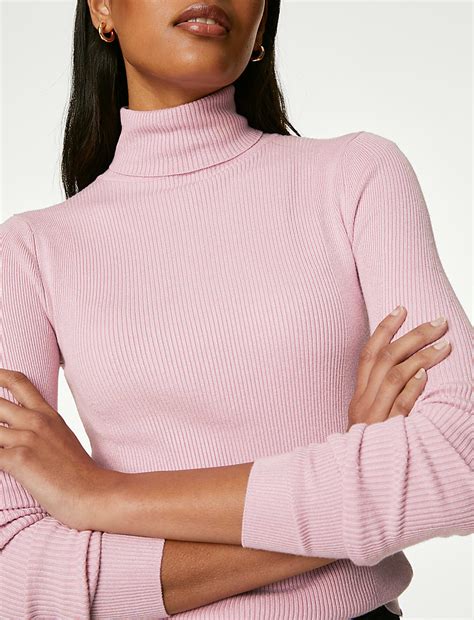Buy Viscose Mix Textured High Neck Jumper at Marks & Spencer