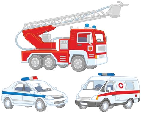 Vector set of a fire truck an ambulance car and a police car | Premium ...