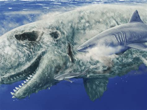 Megalodon Vs Sperm Whale Whale Eating White Shark Hi Res Stock