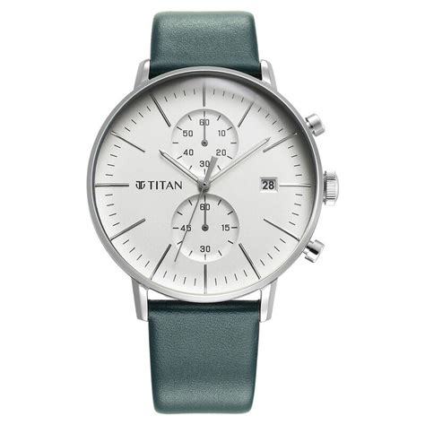 Buy Online Titan Quartz Chronograph Silver Dial Leather Strap Watch for ...