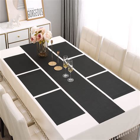 Buy HOKIPO PVC Dinner Mats Set of 6 with Runner for Dining Table 6 ...