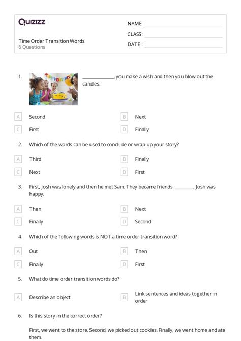 50+ Transition Words worksheets for 1st Class on Quizizz | Free & Printable
