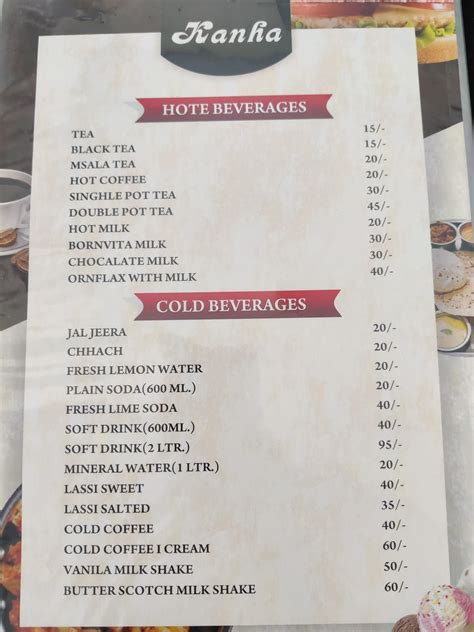 Menu at KANHA HOTEL & RESTAURANT, India, Nims