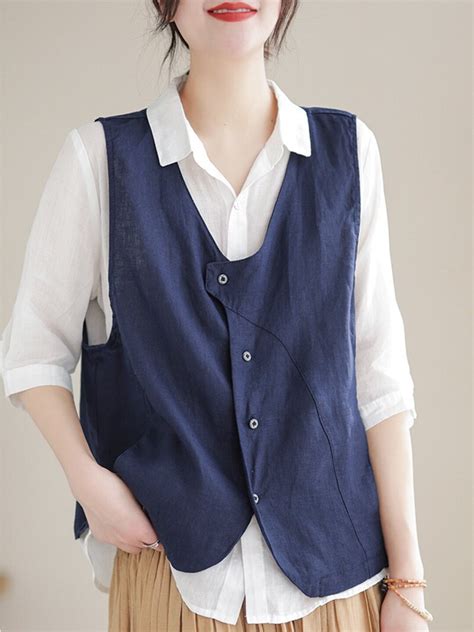 Casual Cotton Linen Vest, Large Size Vintage Vest, Women Loose Vest ...