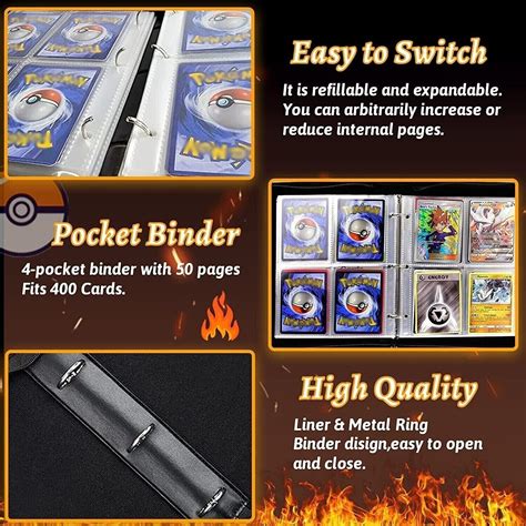 Card Binder for Pokemon Cards Holder Fits 900 Cards w/ 50 Removable ...