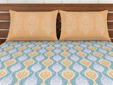 Ornate Light Blue 100% Cotton Double Bedsheet - Atrium Plus Ecom By Sp