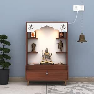 Anikaa Kimbell Engineered Wood LED Light Home Temple Puja Shelf OM ...