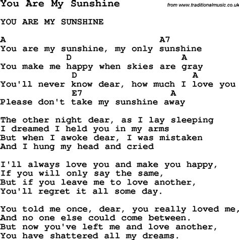 You Are My Sunshine Original Lyrics