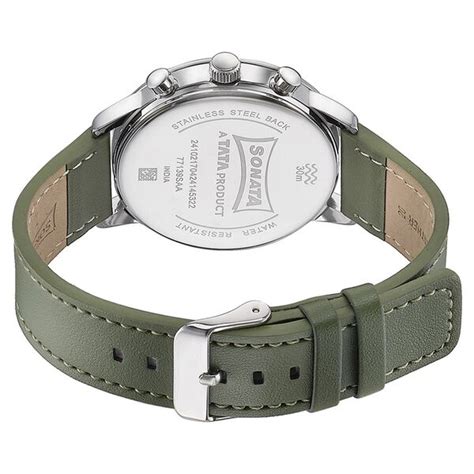 Buy Online Sonata Quartz Multifunction Green Dial Green Leather Strap ...