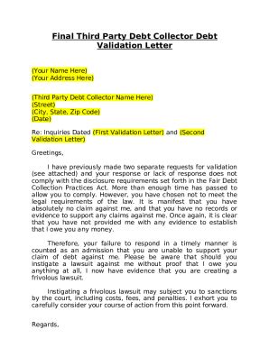 Final Third Party Debt Collector Debt Validation Letter Doc Template ...
