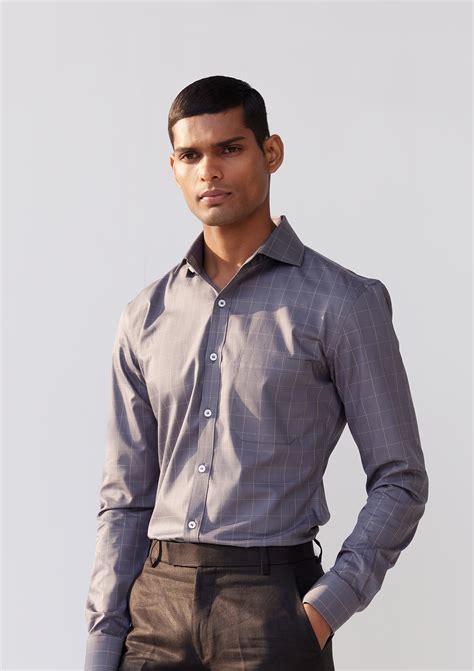 Oxford Grey With Fine Off White Graph Checked Shirt – Black & Blanc
