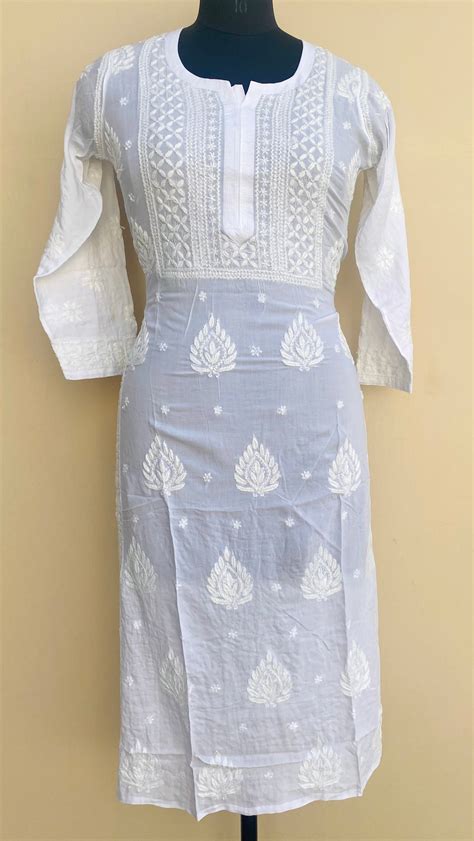 Lucknowi Chikankari Kurti White Modal Cotton – Chikirpolo
