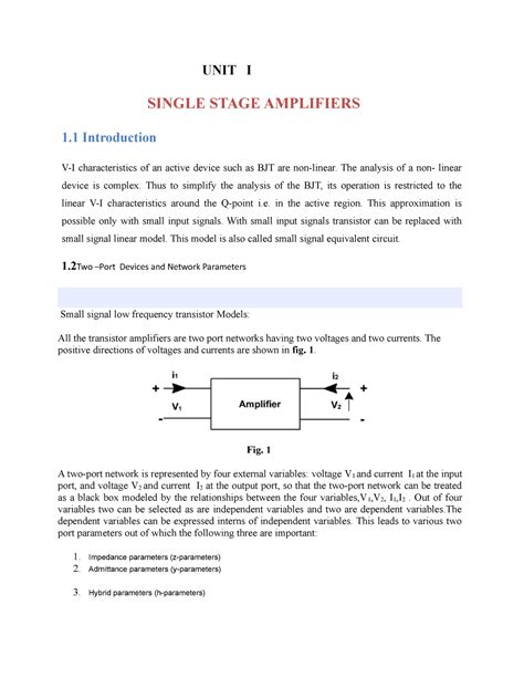 Edc unit 5 small signal low freq BJT models - UNIT I SINGLE STAGE ...