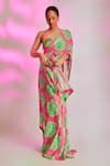Buy Pink Georgette, Silk Sequins Nurvi Print Saree With Unstitched ...