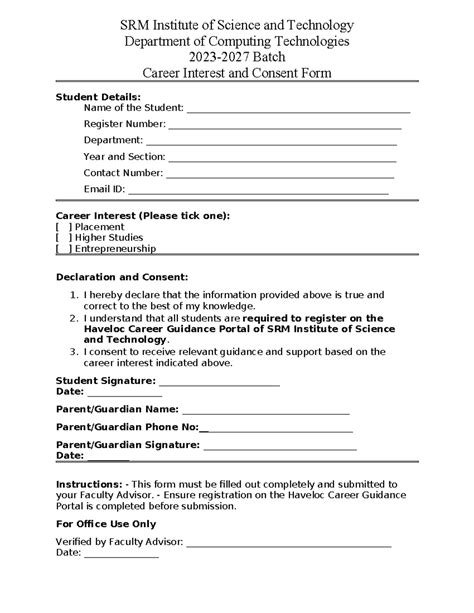 SRM Institute Career Interest & Consent Form - Studocu