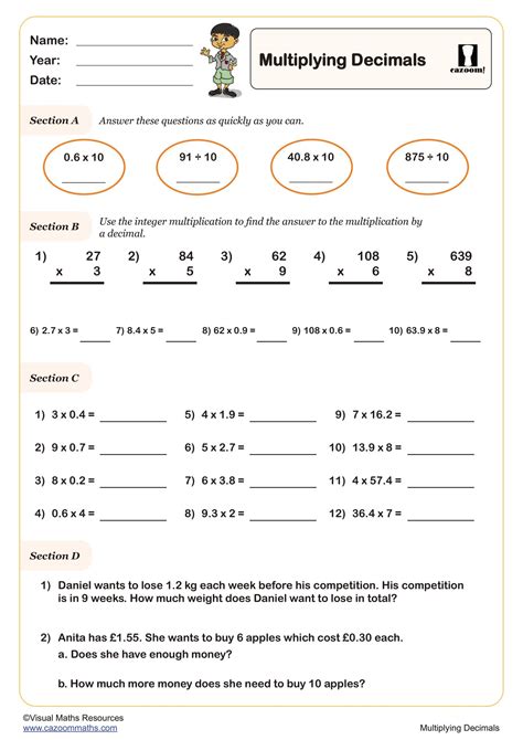 Multiplying Decimals Worksheet Year 6