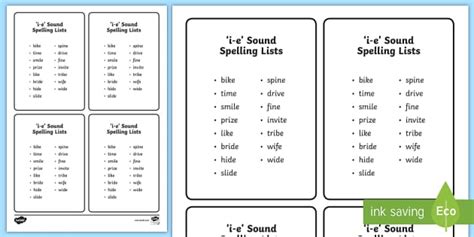 i_e Words Phonics - Printable Spelling List for Children