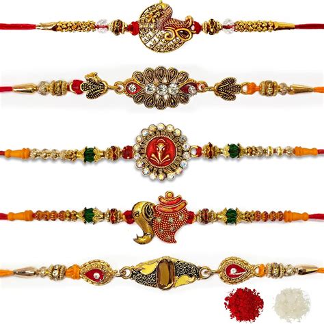Buy CRAFTSMAN Rakhi for Brother bhaiya and bhabhi 5 pc set of Beautiful ...