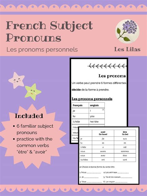 French Subject Pronouns with Être & Avoir by Les Lilas | TPT