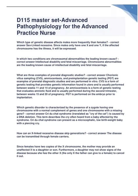 WGU D115 master set-Advanced Pathophysiology for the Advanced Practice Nurse complete solution ...