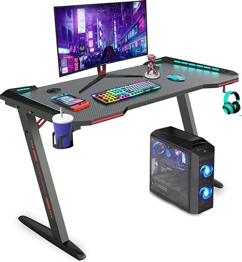 SKADE Gaming Desk with RGB LED Lights, 39“, 47", 55" Z-Shape Computer ...