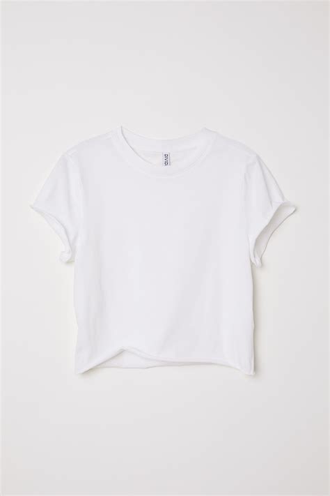 Cropped jersey top - Natural white - Ladies | H&M IN
