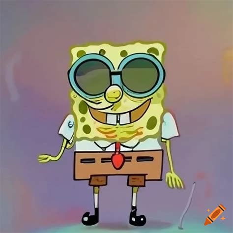 Spongebob wearing sunglasses in a quirky manner on Craiyon