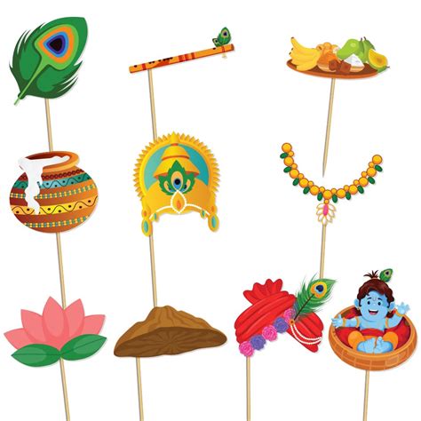 Festiko® Krishna Janmashtami Decoration Photobooth Props, Kanha Selfie ...