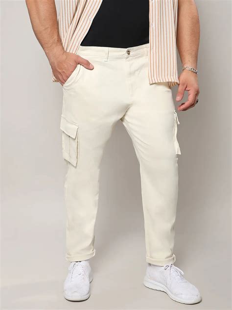 Plus Size Pale Yellow Cargo Trousers Sizes (38-44) | Instafab Plus