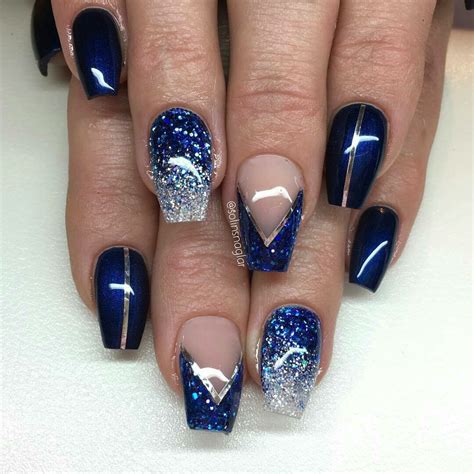 Blue And Silver Glitter Nails