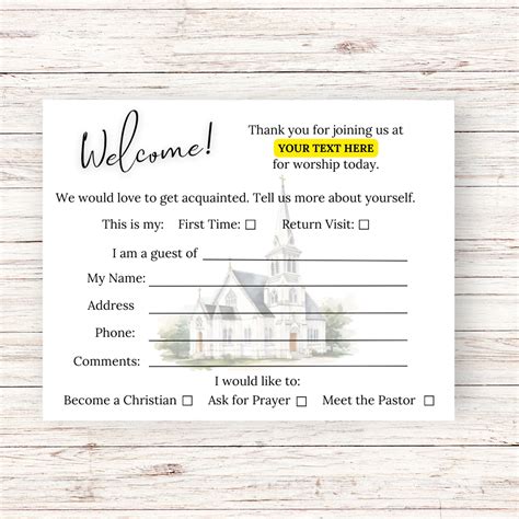 Editable Church Visitor Cards - Church Visitor Cards, Church Welcome Card, Church Office Supply ...