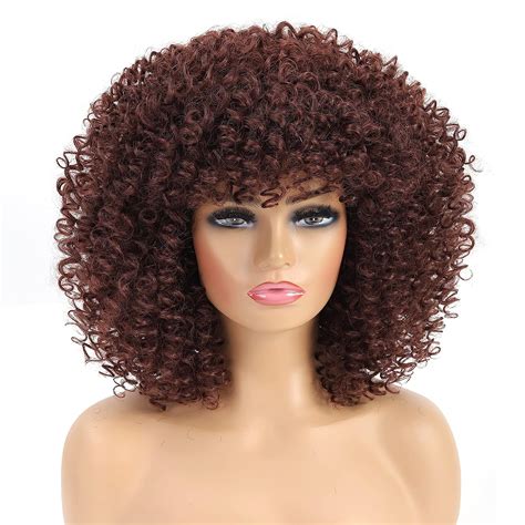 Amazon.com : JStineke Reddish-Brown-Wig-with-Bangs Curly-Wigs-for-Black ...
