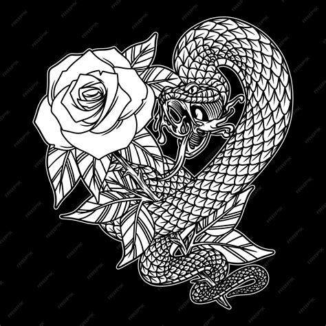 Premium Vector | Viper venom and red roses black and white illustration
